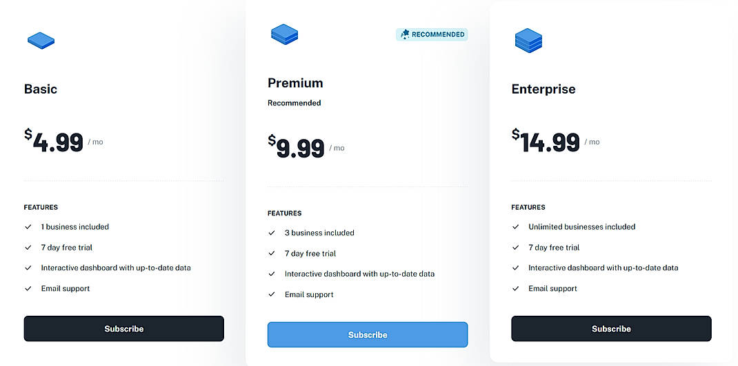 Pricing screenshot