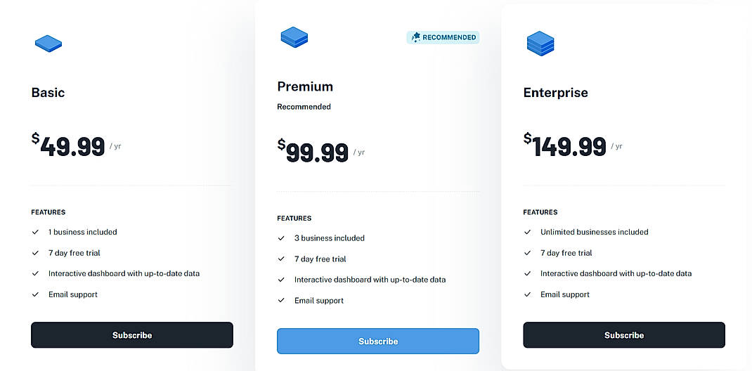 Pricing screenshot