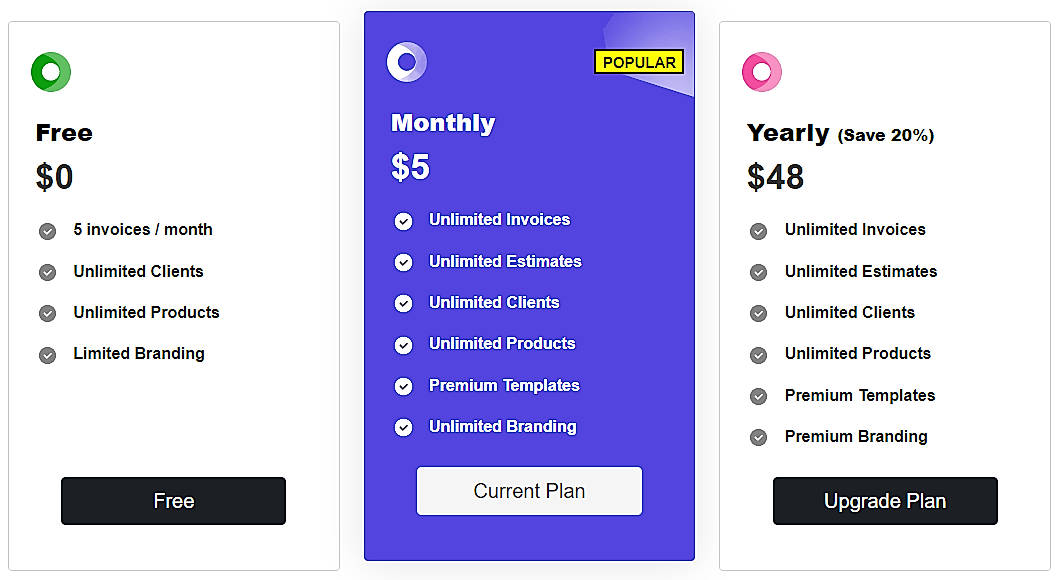 Pricing screenshot