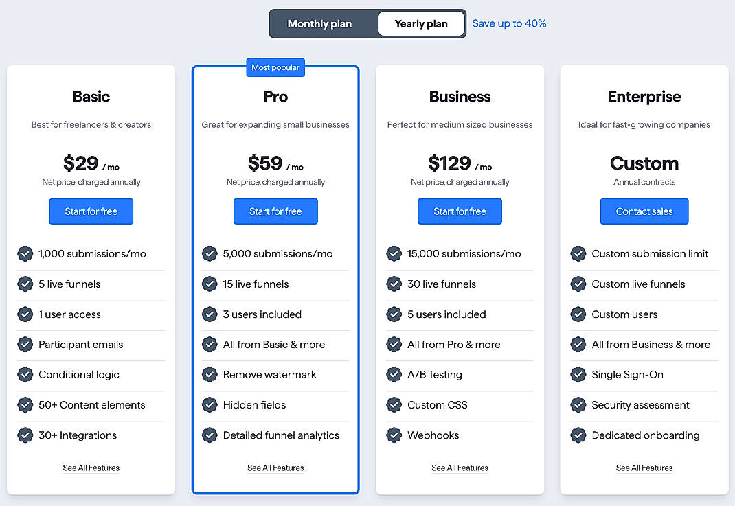 Pricing screenshot