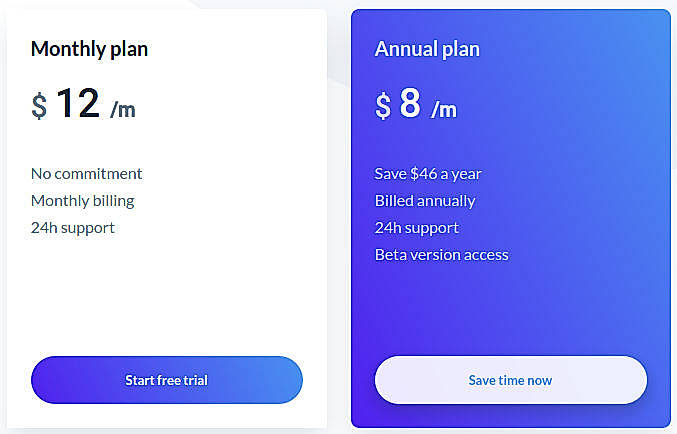 Pricing screenshot