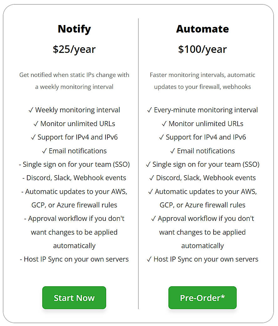 Pricing screenshot