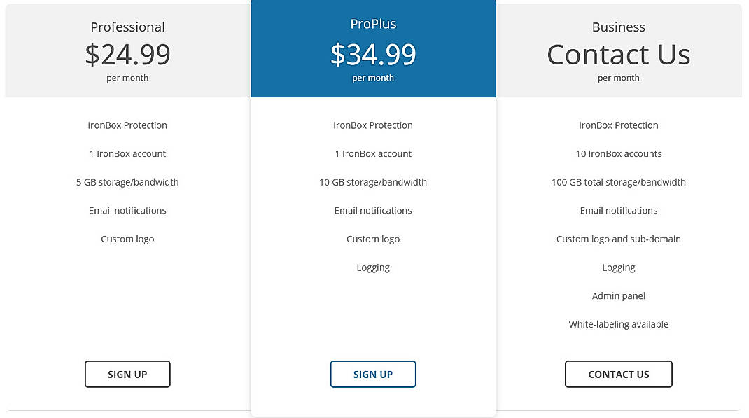 Pricing screenshot