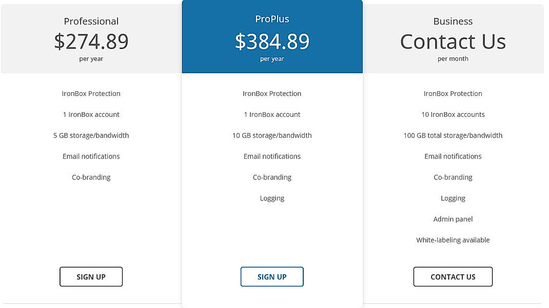 Pricing screenshot