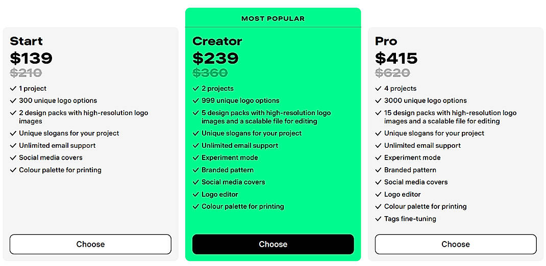Pricing screenshot