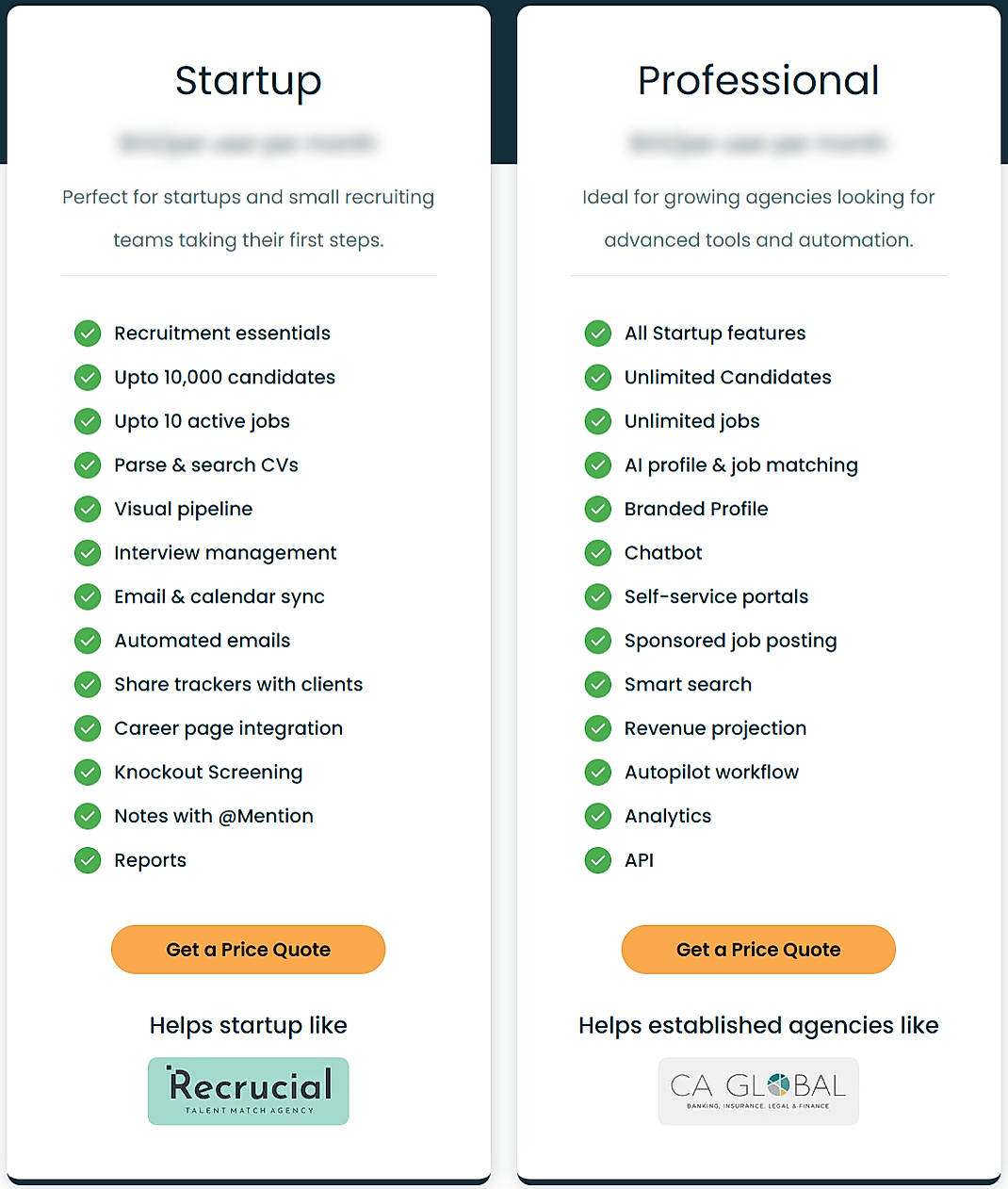 Pricing screenshot