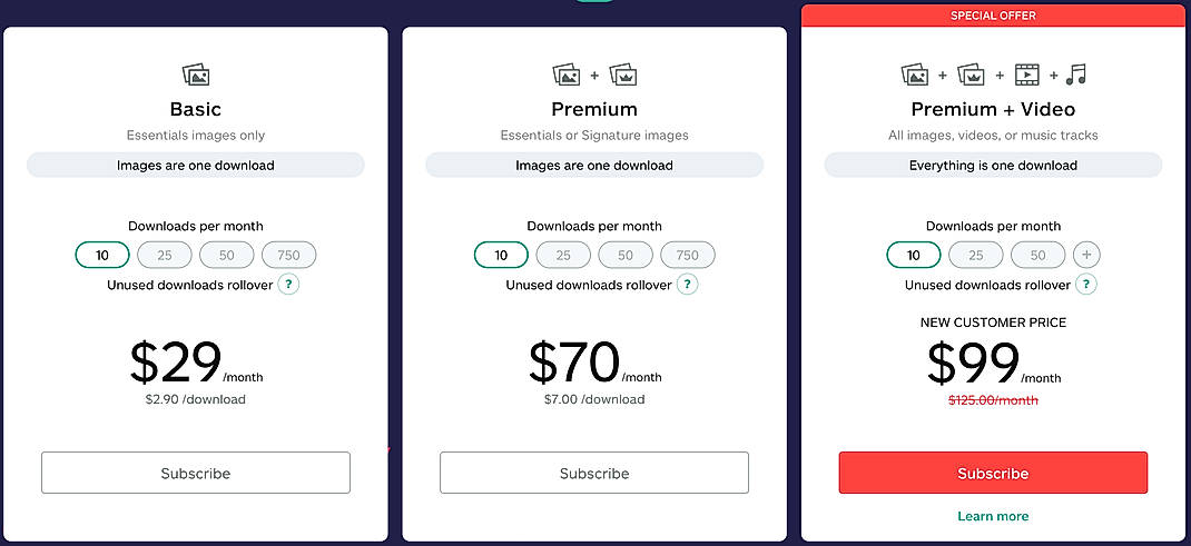 Pricing screenshot