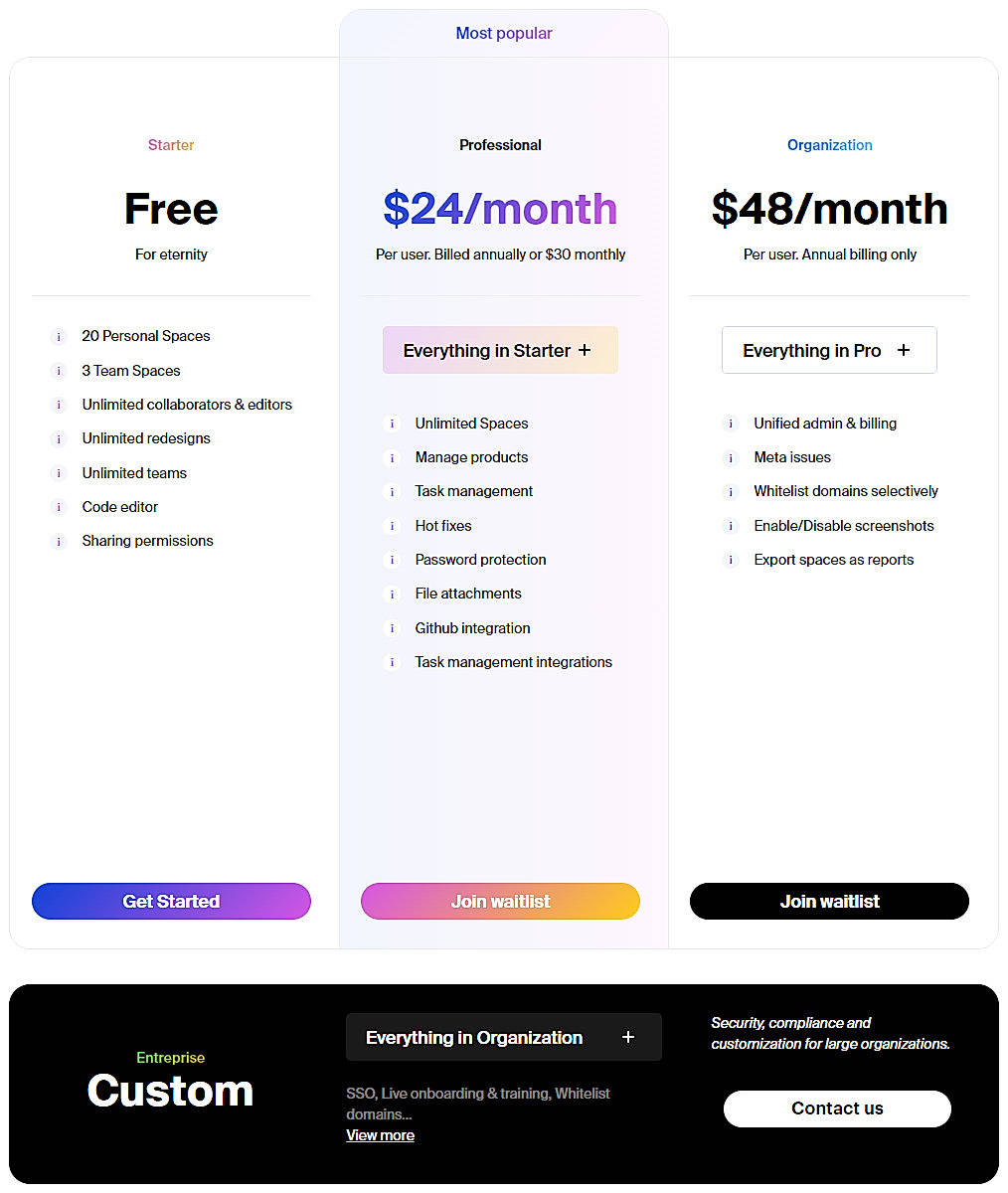 Pricing screenshot