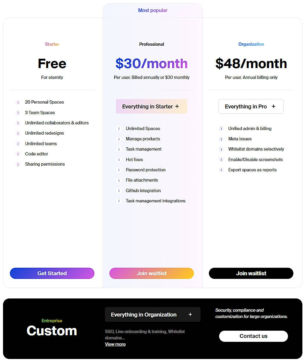 Pricing screenshot