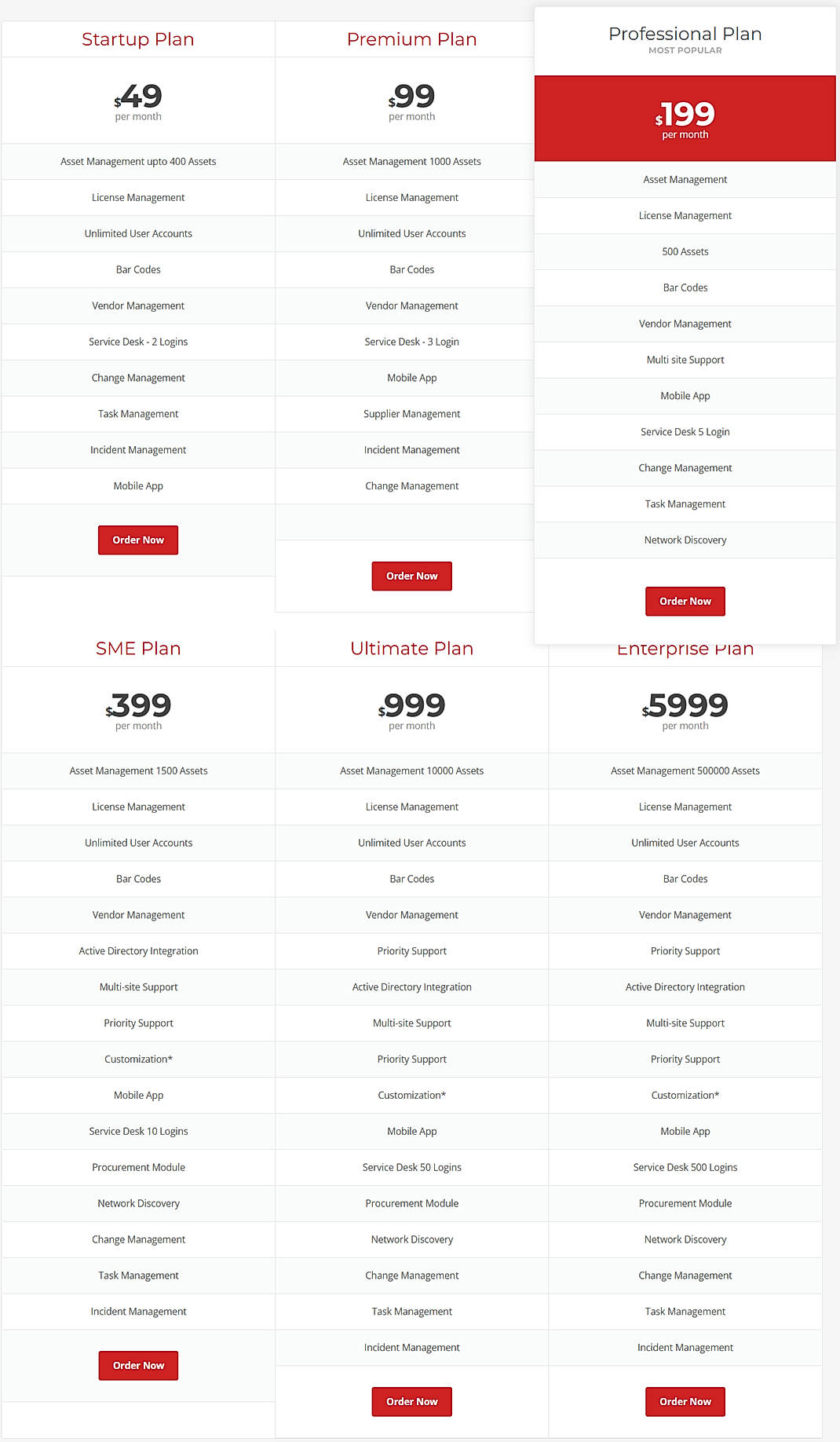 Pricing screenshot