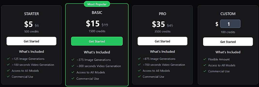 Pricing screenshot