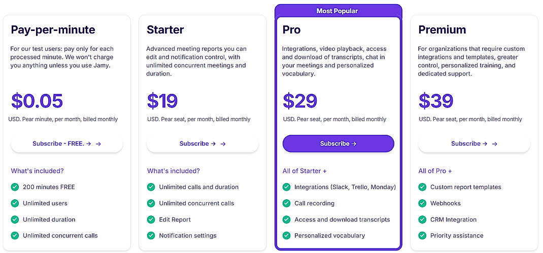 Pricing screenshot