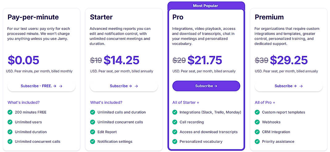 Pricing screenshot