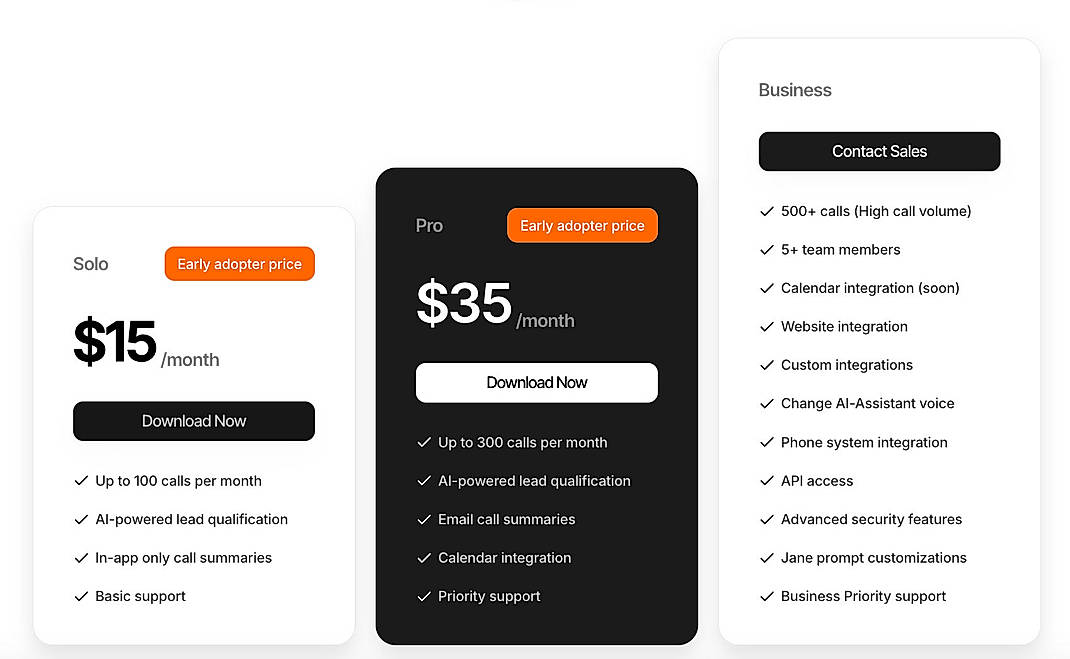 Pricing screenshot