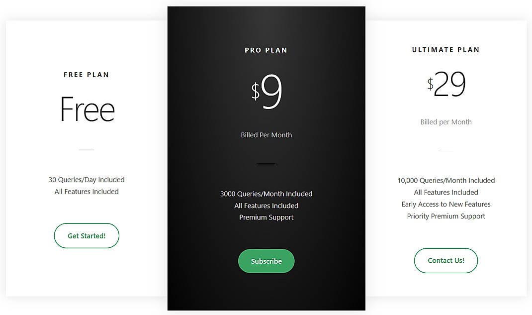 Pricing screenshot