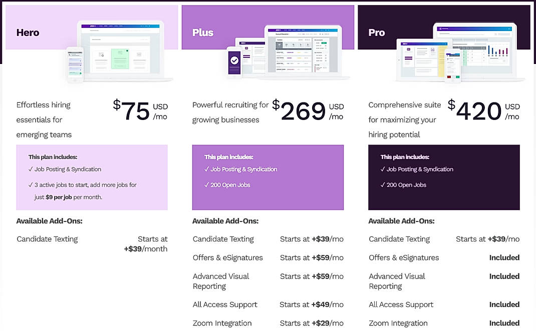 Pricing screenshot