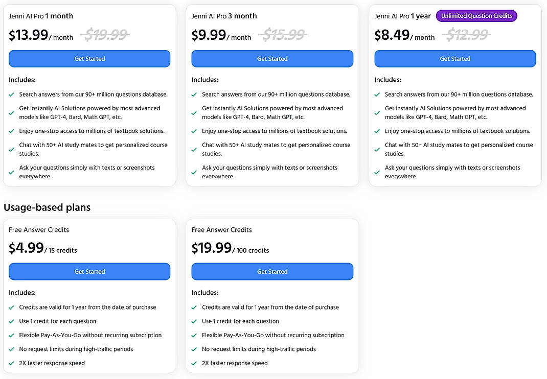 Pricing screenshot