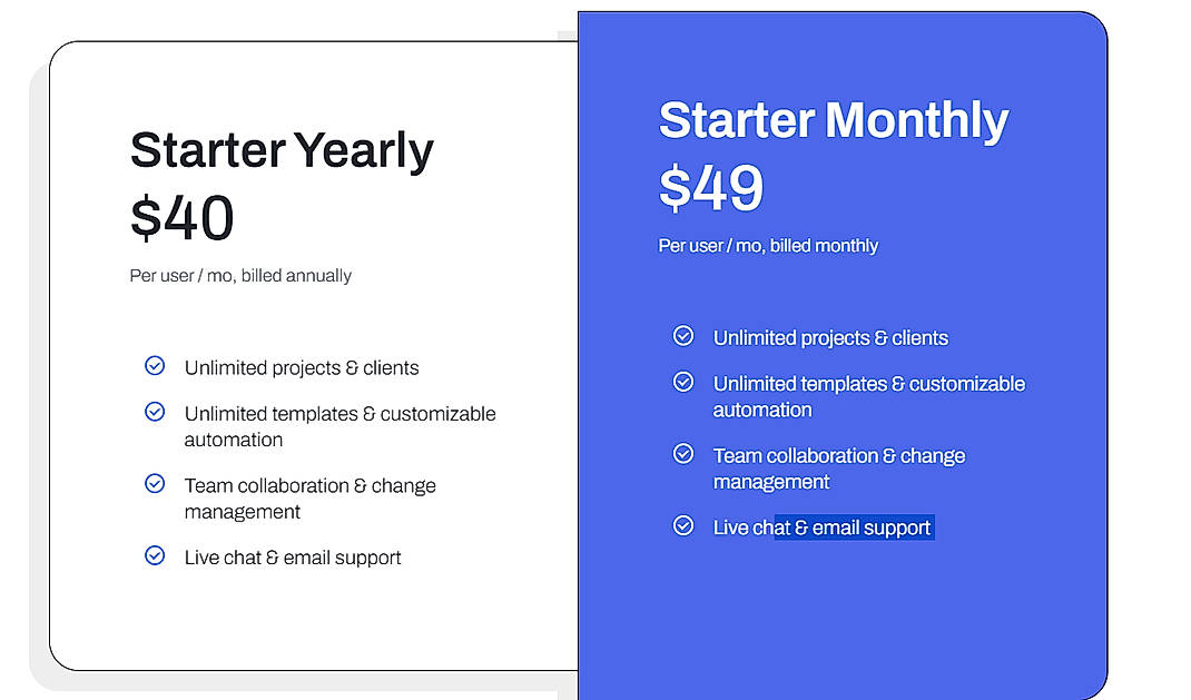 Pricing screenshot