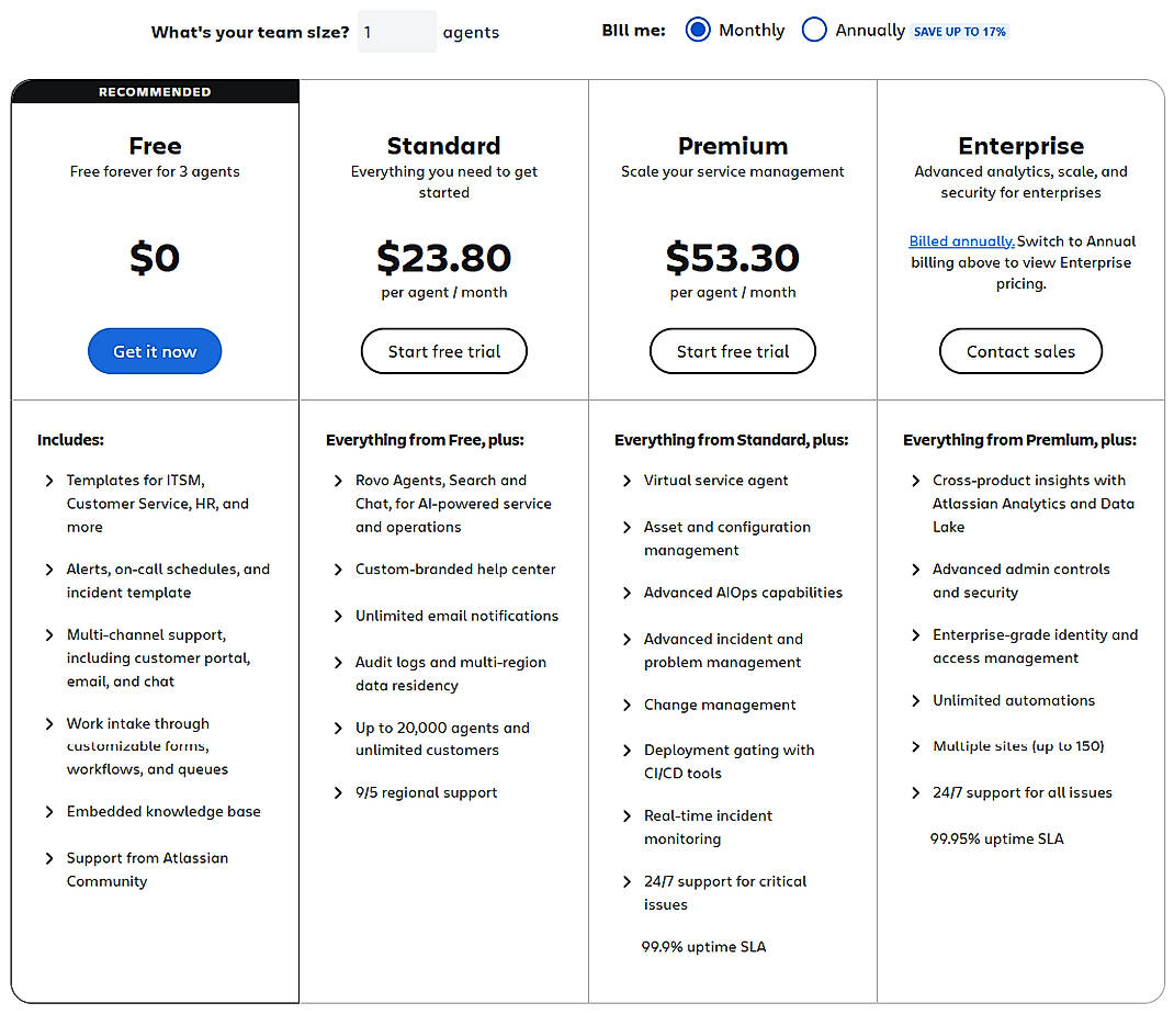 Pricing screenshot