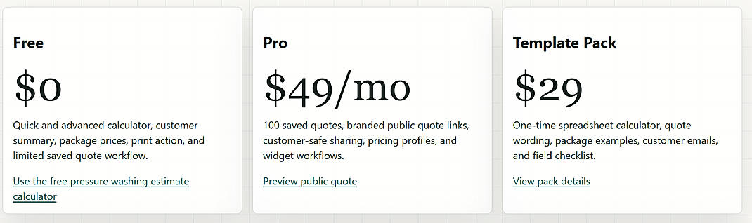 Pricing screenshot