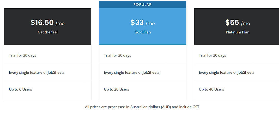 Pricing screenshot