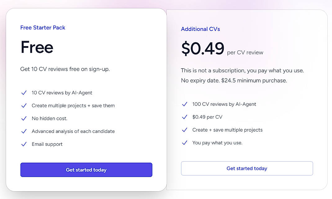 Pricing screenshot