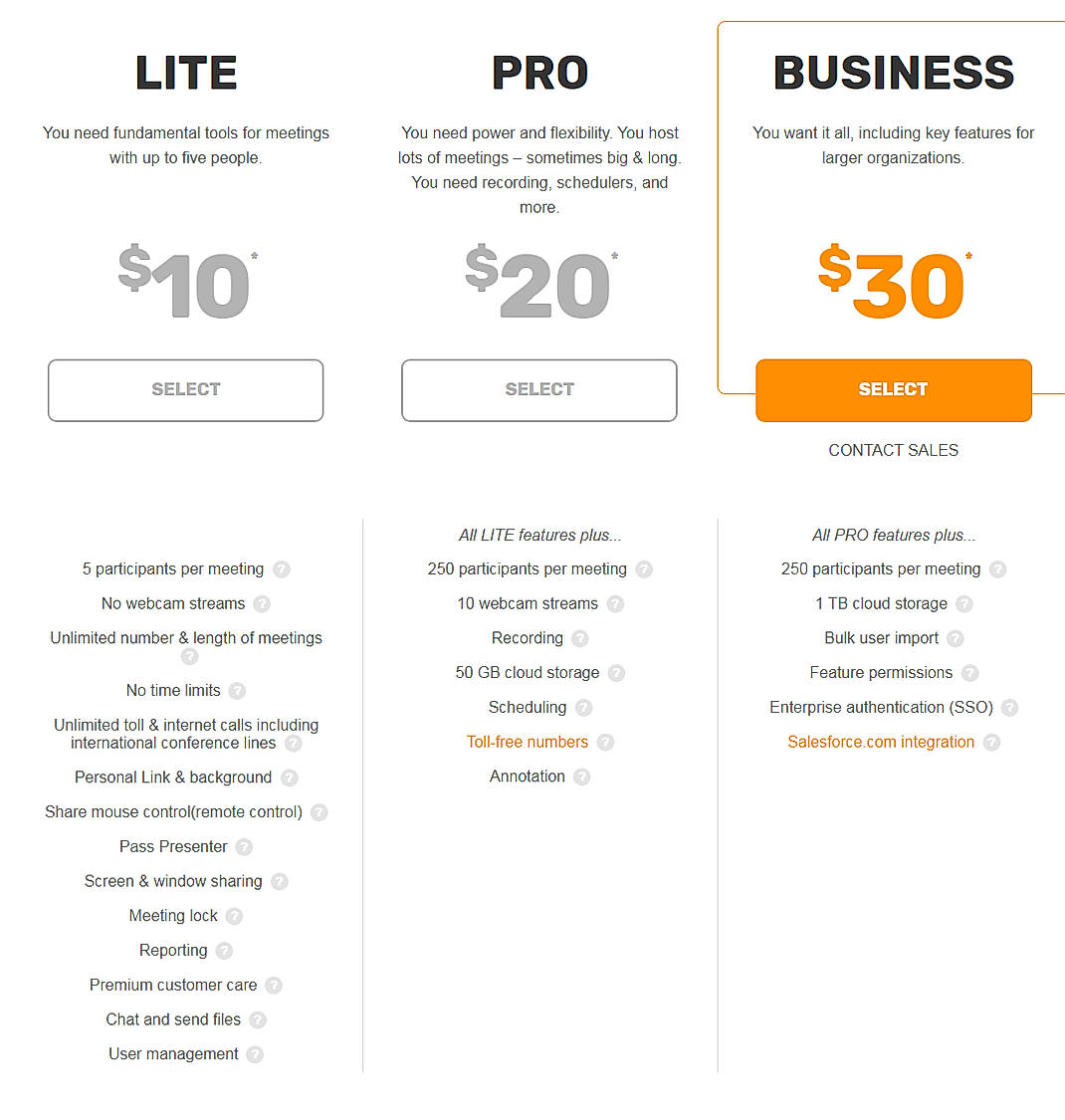 Pricing screenshot