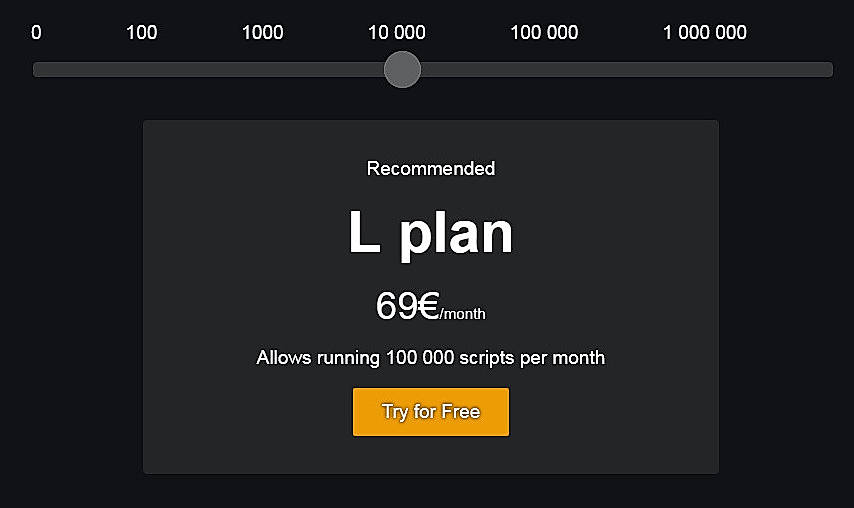 Pricing screenshot