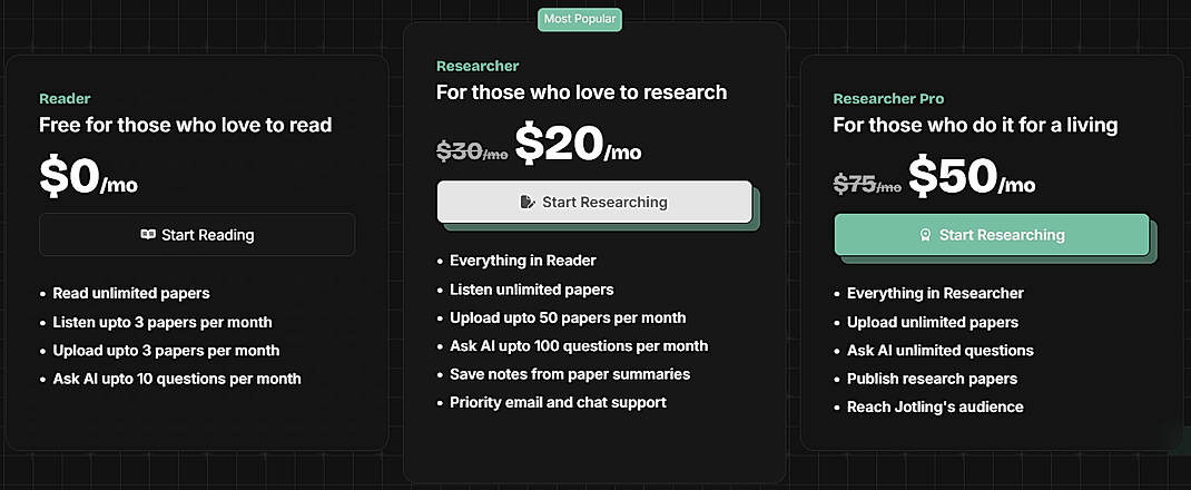 Pricing screenshot