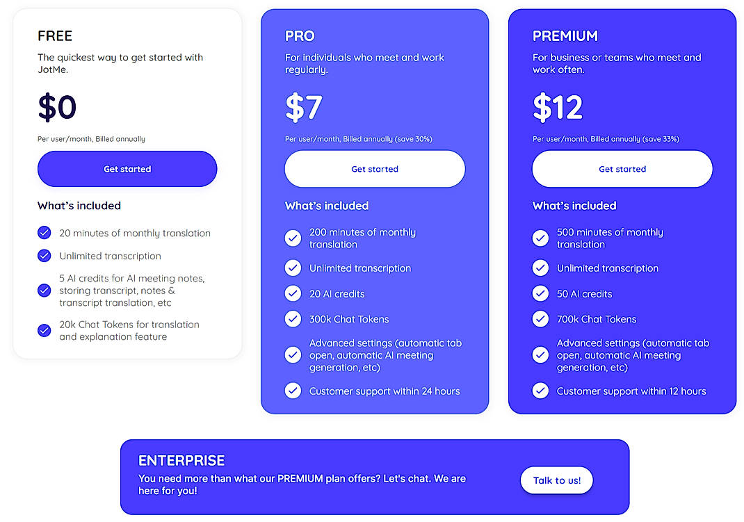 Pricing screenshot