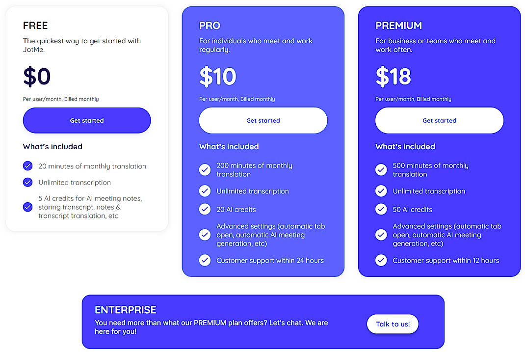 Pricing screenshot