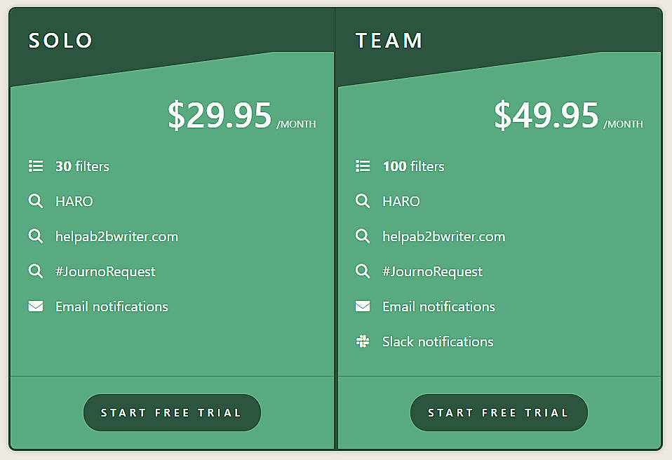 Pricing screenshot