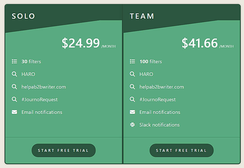 Pricing screenshot