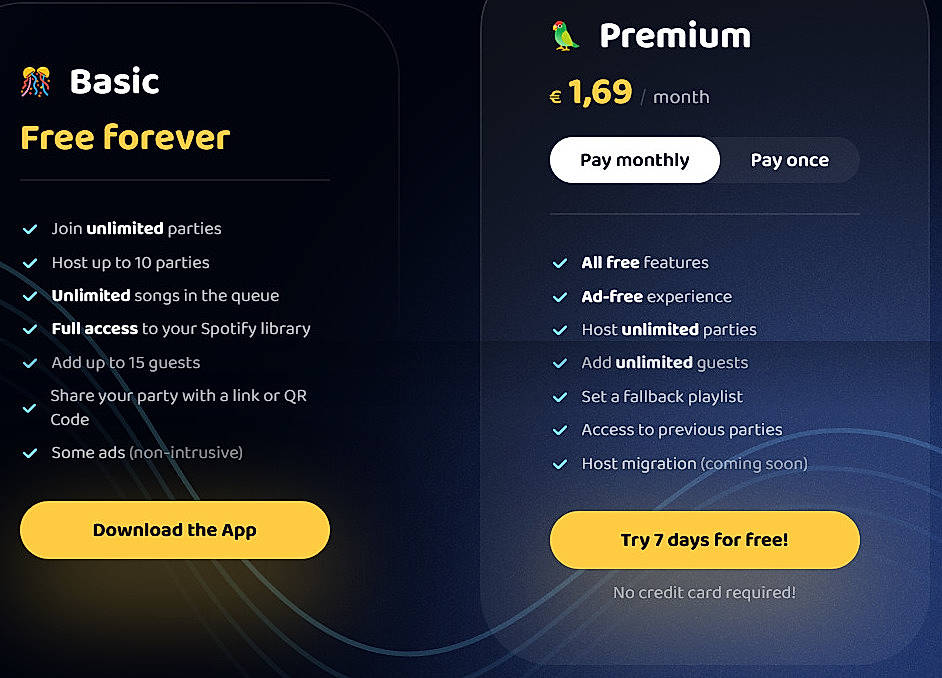 Pricing screenshot