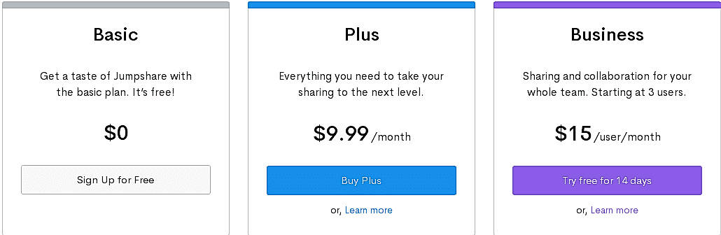 Pricing screenshot