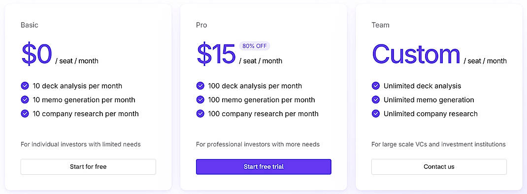 Pricing screenshot