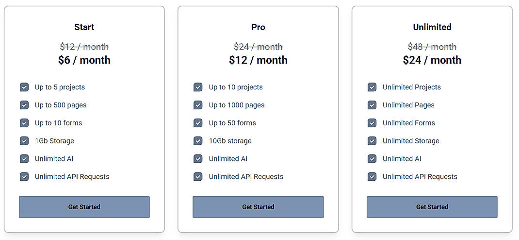 Pricing screenshot