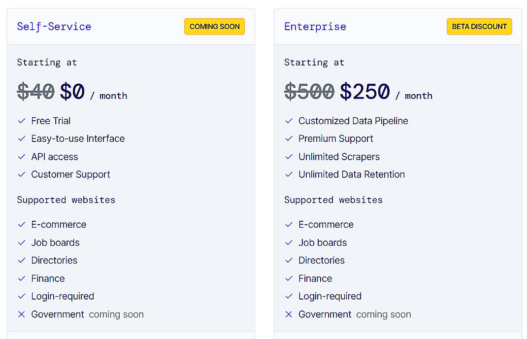 Pricing screenshot