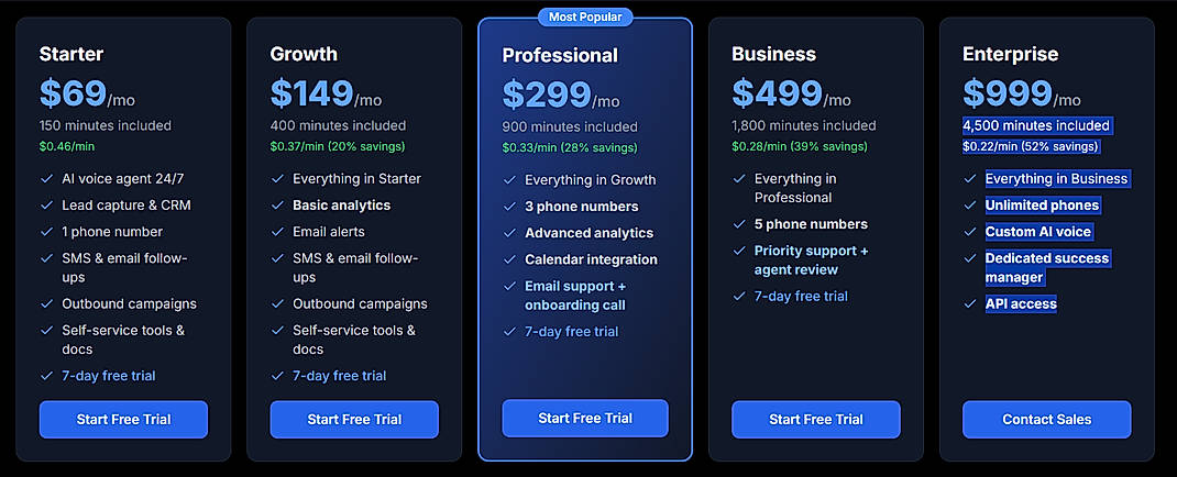 Pricing screenshot