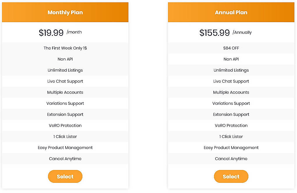Pricing screenshot