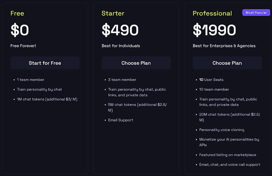 Pricing screenshot