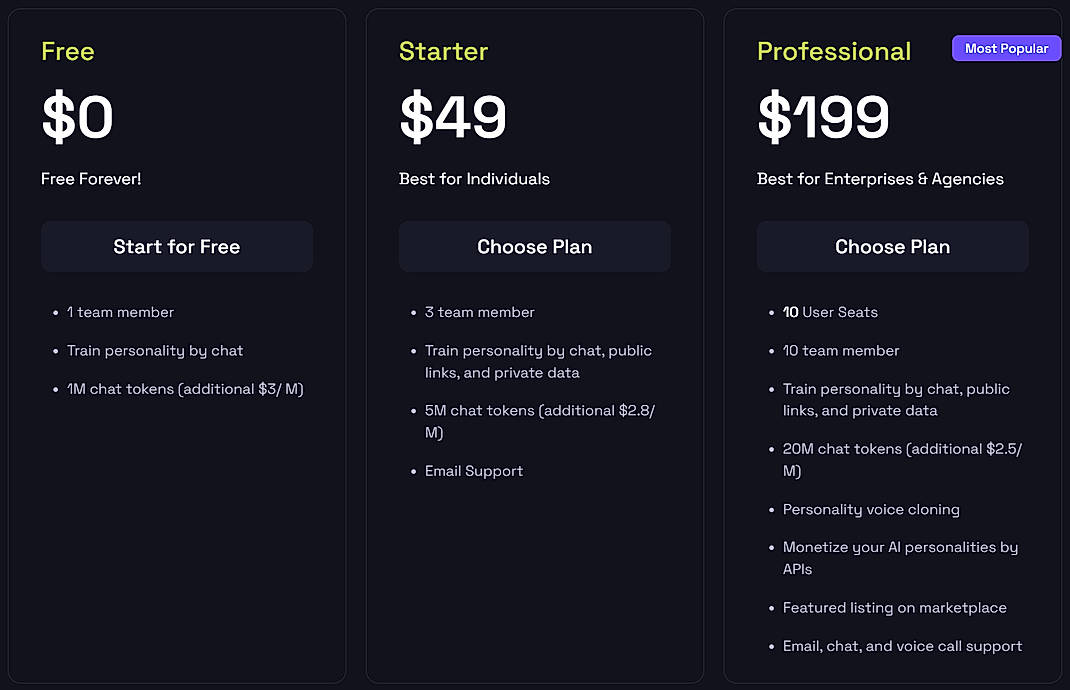 Pricing screenshot