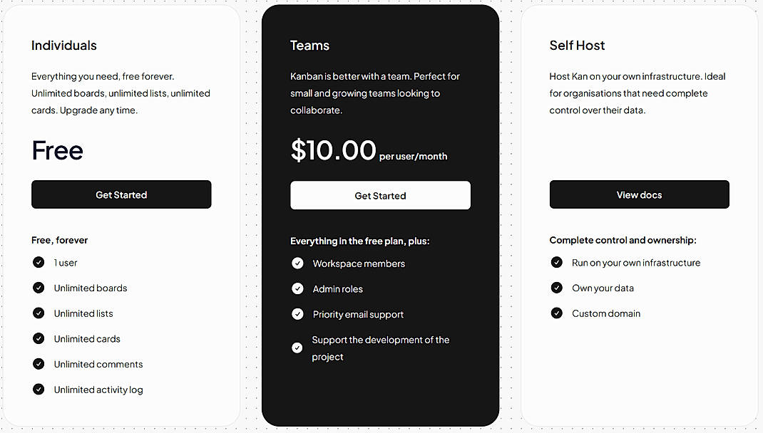 Pricing screenshot