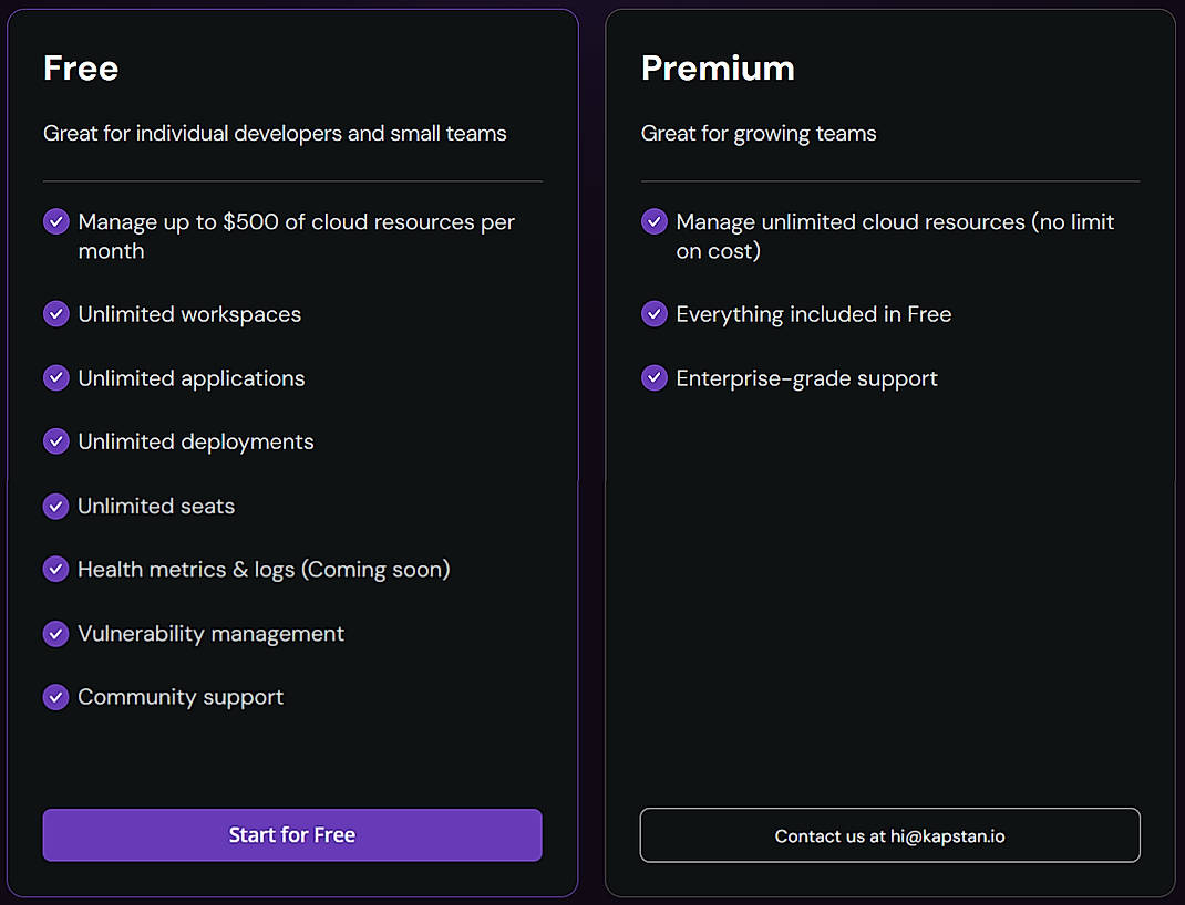 Pricing screenshot