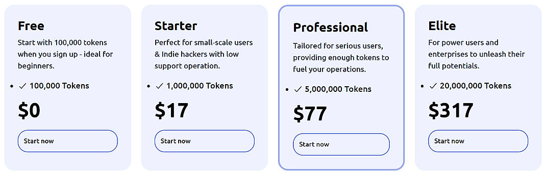 Pricing screenshot