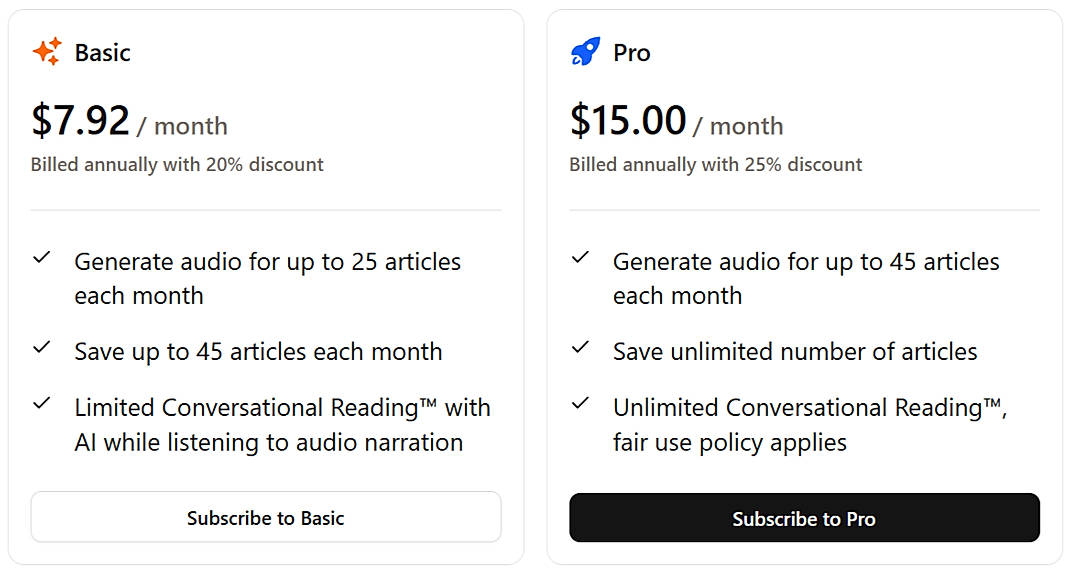 Pricing screenshot
