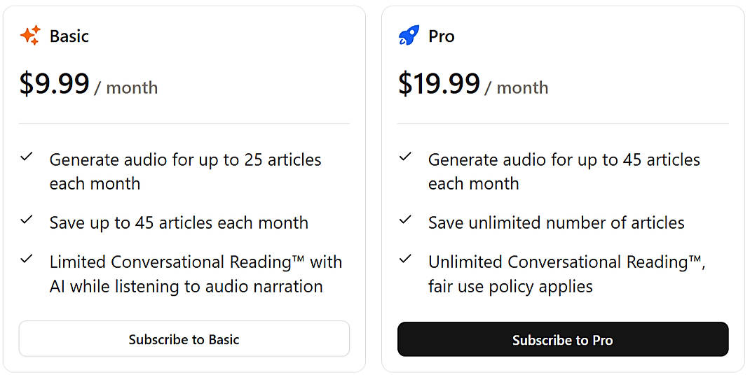 Pricing screenshot