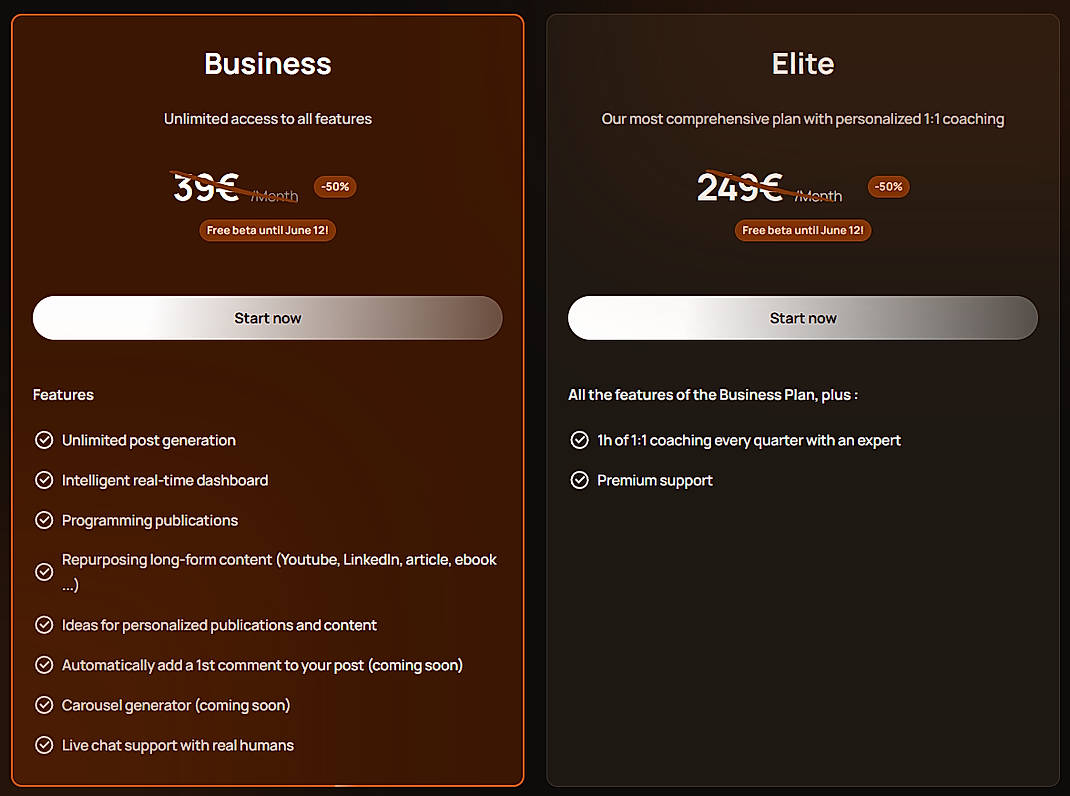 Pricing screenshot