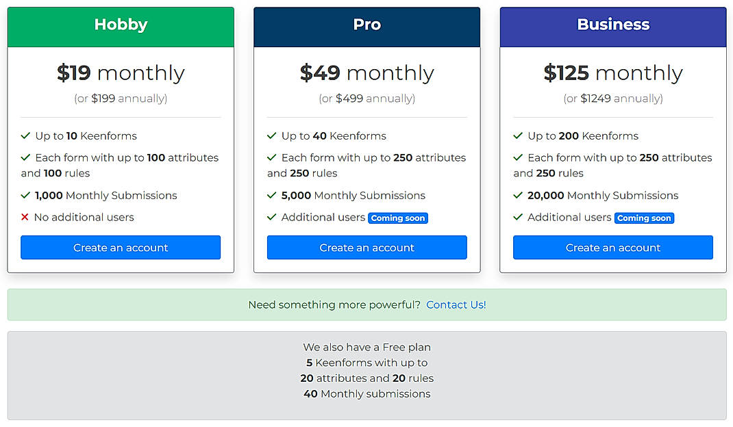 Pricing screenshot