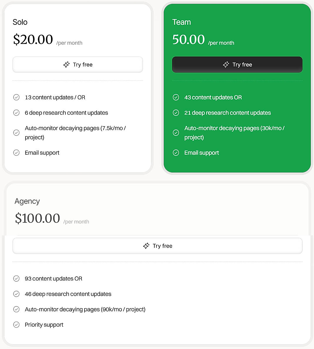 Pricing screenshot